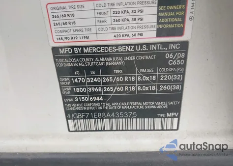 2008 Mercedes-Benz Gl 450 4Matic z USA, uszkodzony, nr VIN 4JGBF71E88A435375